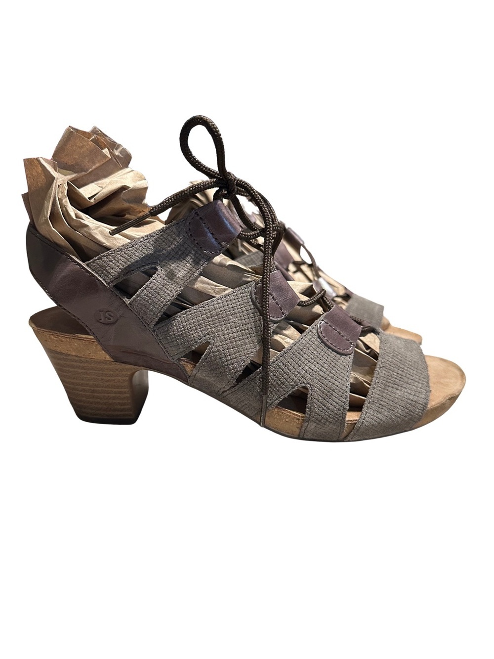 Josef Seibel Taupe Gray Suede Leather Lace Up Sandal Heel Size 40 EU 9-9.5 US